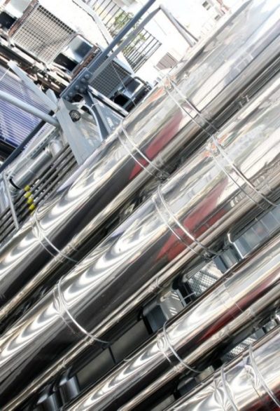 Some industrial metal pipes of a ventilation system.